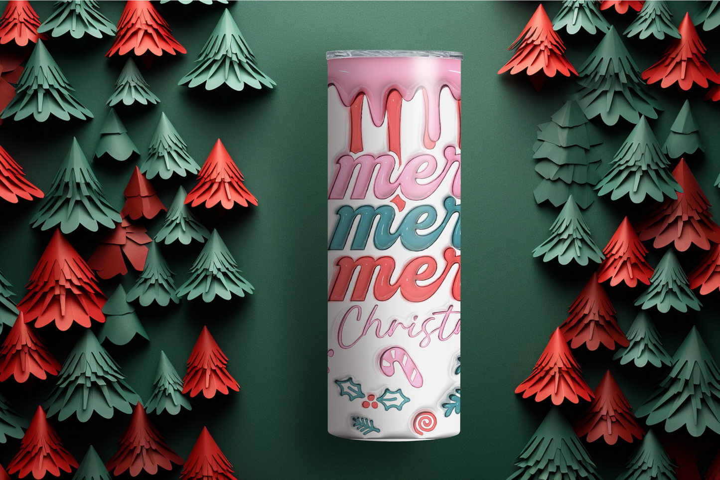 Pink Drip Merry Merry Merry Christmas 20oz Skinny Tumbler