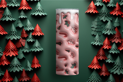 Pink Candy Cane Drip 3D Inflated 20oz Skinny Tumbler