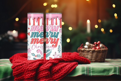 Pink Drip Merry Merry Merry Christmas 20oz Skinny Tumbler