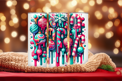 Colorful Candy Cane Drip 20oz Skinny Tumbler