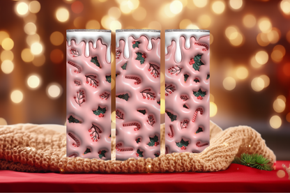 Pink Candy Cane Drip 3D Inflated 20oz Skinny Tumbler