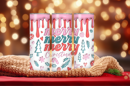 Pink Drip Merry Merry Merry Christmas 20oz Skinny Tumbler