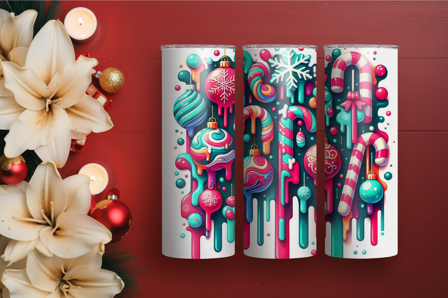 Colorful Candy Cane Drip 20oz Skinny Tumbler