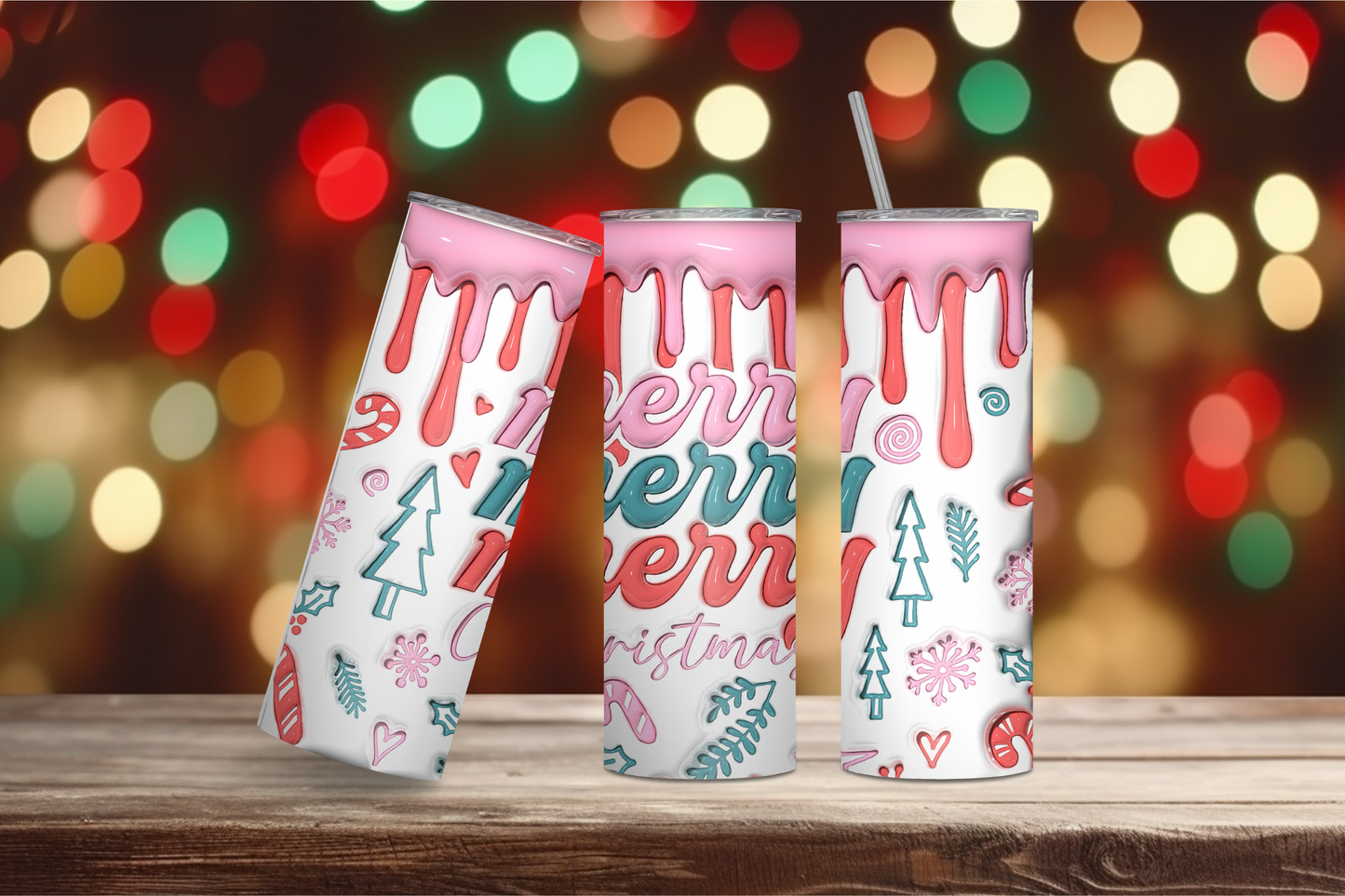 Pink Drip Merry Merry Merry Christmas 20oz Skinny Tumbler