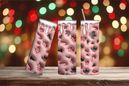 Pink Candy Cane Drip 3D Inflated 20oz Skinny Tumbler