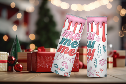 Pink Drip Merry Merry Merry Christmas 20oz Skinny Tumbler