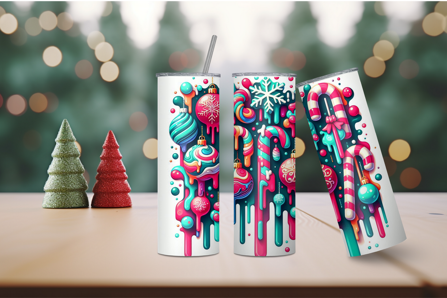 Colorful Candy Cane Drip 20oz Skinny Tumbler