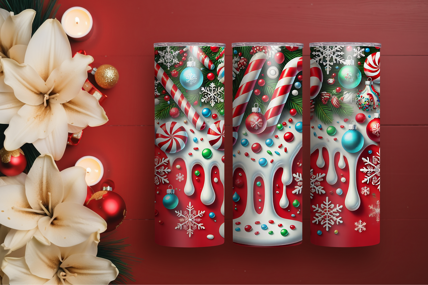 Candy Cane Drip 20oz Skinny Tumbler